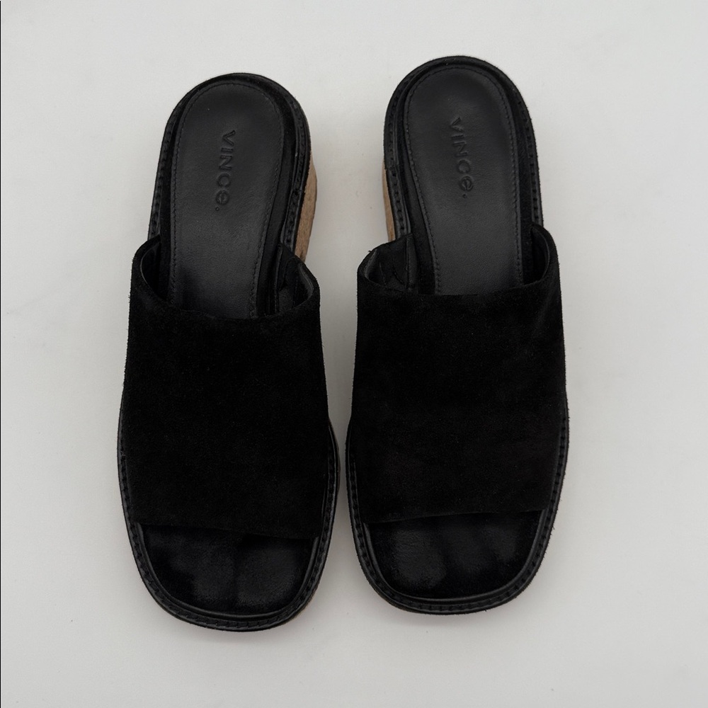 Vince Maddy-B Suede Platform Slides Mule Sandal Black - Picture 4 of 13